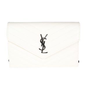 Saint Laurent White Grain De Poudre Envelope Chain Wallet